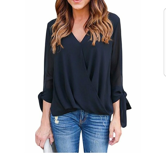 ELOISE Black V Neck Blouse - Picture 3 of 5